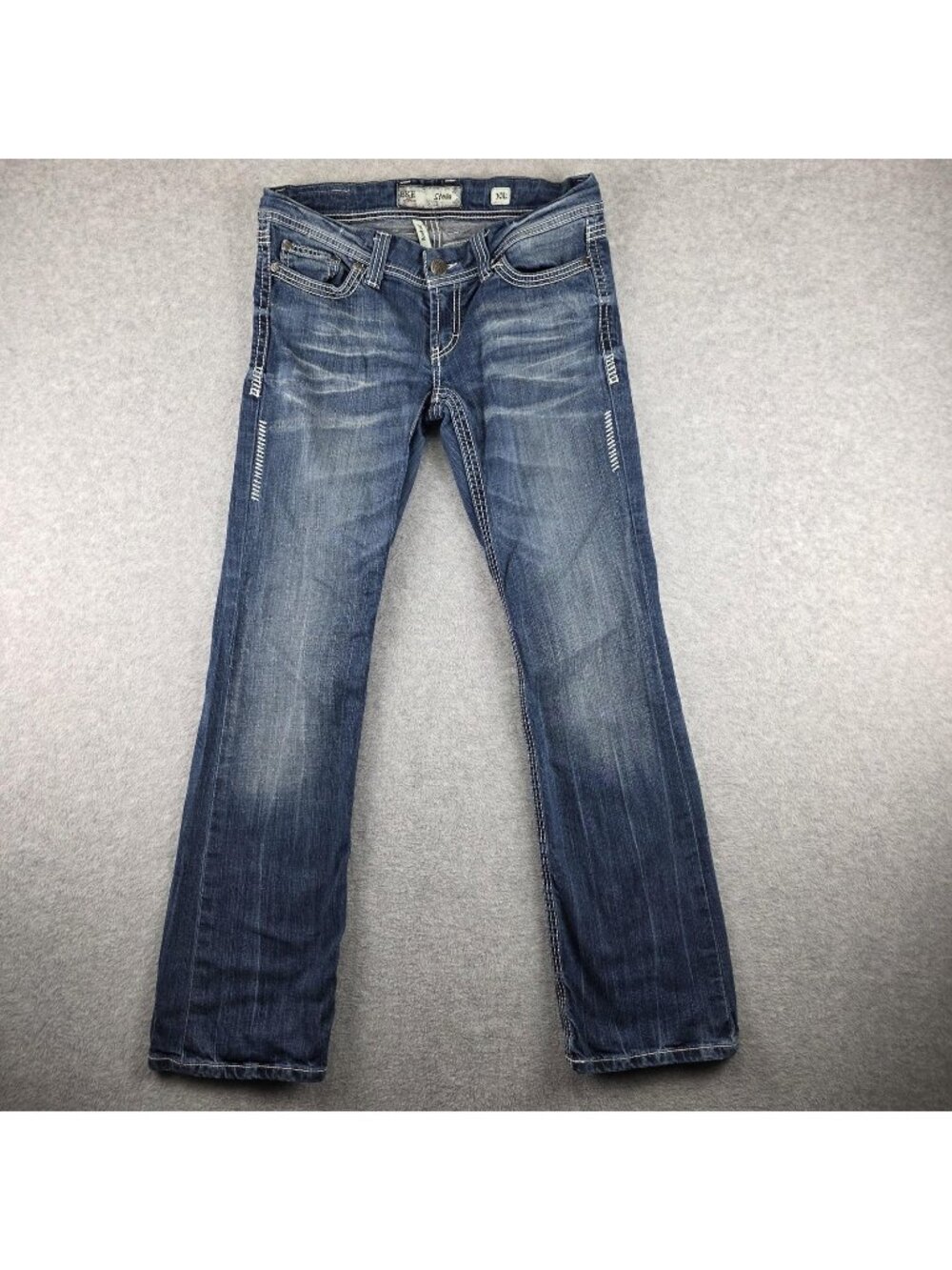 BKE Stella Jeans Womens 30x33 Blue Bootcut Distressed Stretch Medium Wash